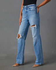 Sequoia Stretch High Rise Straight Leg Distressed Jeans