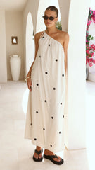 Nasira One Shoulder Maxi Dress Oat Black Polka Dot