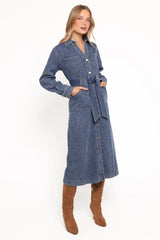 Ballina Long Sleeve Midi Dress Blue Denim