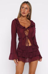 Your Status Long Sleeve Blouse Burgundy