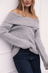Kenny Off Shoulder Knit Sweater Grey