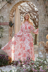 Hilary Pleated Maxi Dress Red Floral