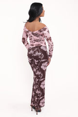 Navida Mesh Midi Skirt Pink Brown Floral