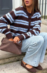 Ice Bae Stripe Knit Cardigan Blueberry Chocolate Stripe