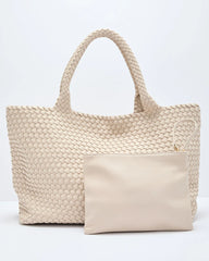 At My Side Woven Leather Tote With Insert