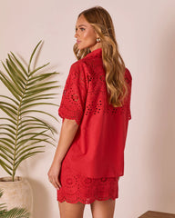 Riviera Reverie Eyelet Button Up Top