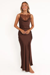 Evana Lace Maxi Dress Brown