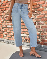 Eveline Stretch High Rise Cropped Distressed Barrel Jeans