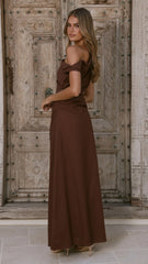Larissa One Shoulder Maxi Dress Brown