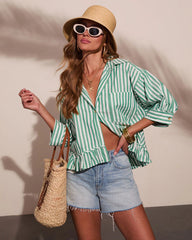 Harbor Honey Striped Cotton Button Down Top