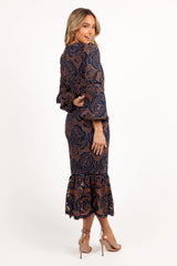 Pierre Long Sleeve Lace Maxi Dress Navy