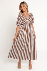 Sullivan Puff Sleeve Maxi Dress Chocolate Stripe