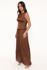 Viola Drawstring Wide Leg Pant Chocolate
