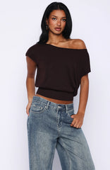 Cant Change My Mind Off Shoulder Cinched Top Chocolate