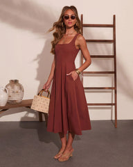 Honeyed Horizon Fit and Flare Midi Dress