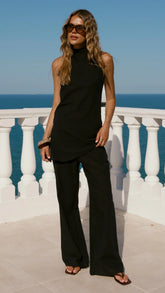 Clover Halter Top and Pants Set Black