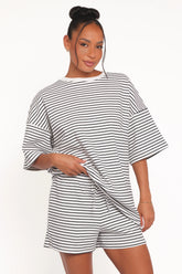 Hellen Stripe Short Set White Black Stripe