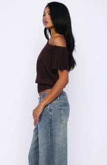 Cant Change My Mind Off Shoulder Cinched Top Chocolate
