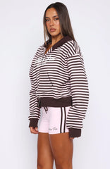 Verano Sixteen Maria Boxy Zip Front Hoodie Pink Choc Stripe