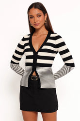 Sorella Cardigan Top Black Cream Stripe