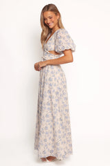 Jemima Puff Shoulder Maxi Dress Blue Floral