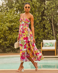 Lynelle Strapless Floral Smocked Midi Dress