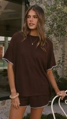 Zaide Knit T Shirt and Shorts Set Chocolate Blue