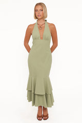 Robyn Halterneck Maxi Dress Olive Green