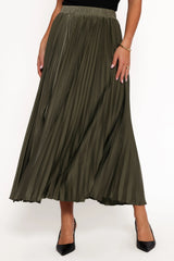 Polina Pleated Maxi Skirt Olive