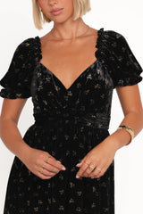 Farryn Maxi Dress Black Gold Velvet
