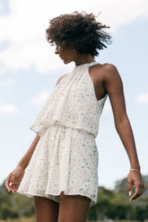 Mindy Halterneck Romper Blue Floral