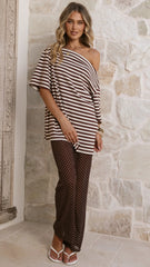 Reda Semi Sheer Pants Chocolate White Spot
