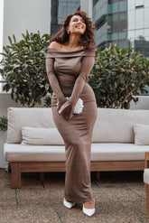 Oraton Off Shoulder Maxi Dress Brown