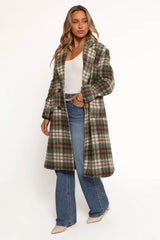 Anika Plaid Long Coat Green Brown