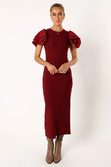 Cally Ruffle Sleeve Midi Dress Wine