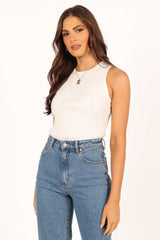 Davie Ribbed Knit Top White