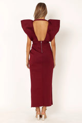 Augie Frill Shoulder Maxi Dress Burgundy