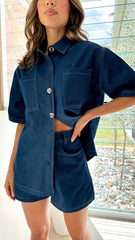 Olivia Shirt and Shorts Set Dark Denim