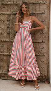 Marcel Maxi Dress Red White Stripe