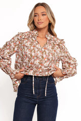 Selmah Long Sleeve Top Cream Olive Orange