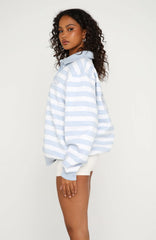Best Influence Oversized Henley Sweater Grey Marle Blue Stripe