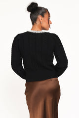 Sheena Rhinestone Collar Holiday Cardigan Black
