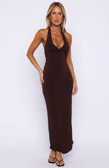 We All Want More Halter Neck Maxi Dress Chocolate
