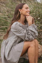 Micaela Long Sleeve Mini Dress Black Gingham