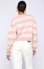 Ice Bae Stripe Knit Cardigan Strawberry Cream Stripe