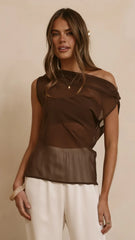 Zabella Sheer Off Shoulder Top Chocolate