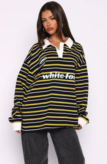 Gentle Affection Long Sleeve Rugby Shirt Black Yellow Stripe