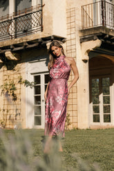 Anabelle Halter Neck Midi Dress Dark Rose Floral