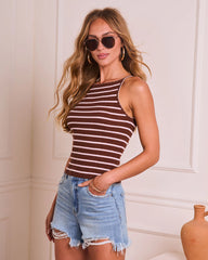Delvin Striped Ribbed Knit Tank Top