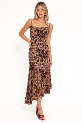 Lolita Midi Dress Brown Floral